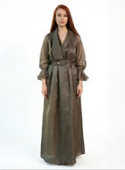 Ember Fuscous Grey Sheer Organza Robe Wrap Balloon Sleeve Gown by MOOEi — Luxury Evening Wear Dubai