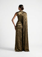 Grace Fatigue Green Cape Embellished Couture Gown