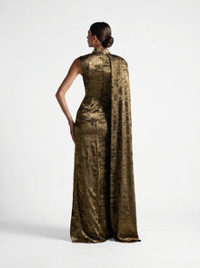 Grace Fatigue Green Cape Embellished Couture Gown