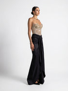 Marguerite Black Beaded Corset Bodice Draped Skirt Couture Gown