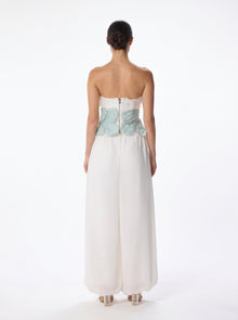 Bolide Mint White Bustier Palazzo Pant Chiffon Set