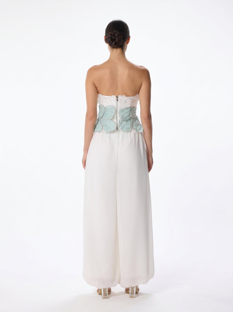 Bolide Mint White Bustier Palazzo Pant Chiffon Set
