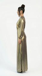 Hera Gold Chiffon Embroidered Gown detail by MOOEi — Luxury Evening Wear Dubai