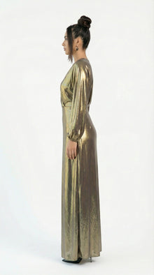 Hera Gold Chiffon Embroidered Gown detail by MOOEi — Luxury Evening Wear Dubai