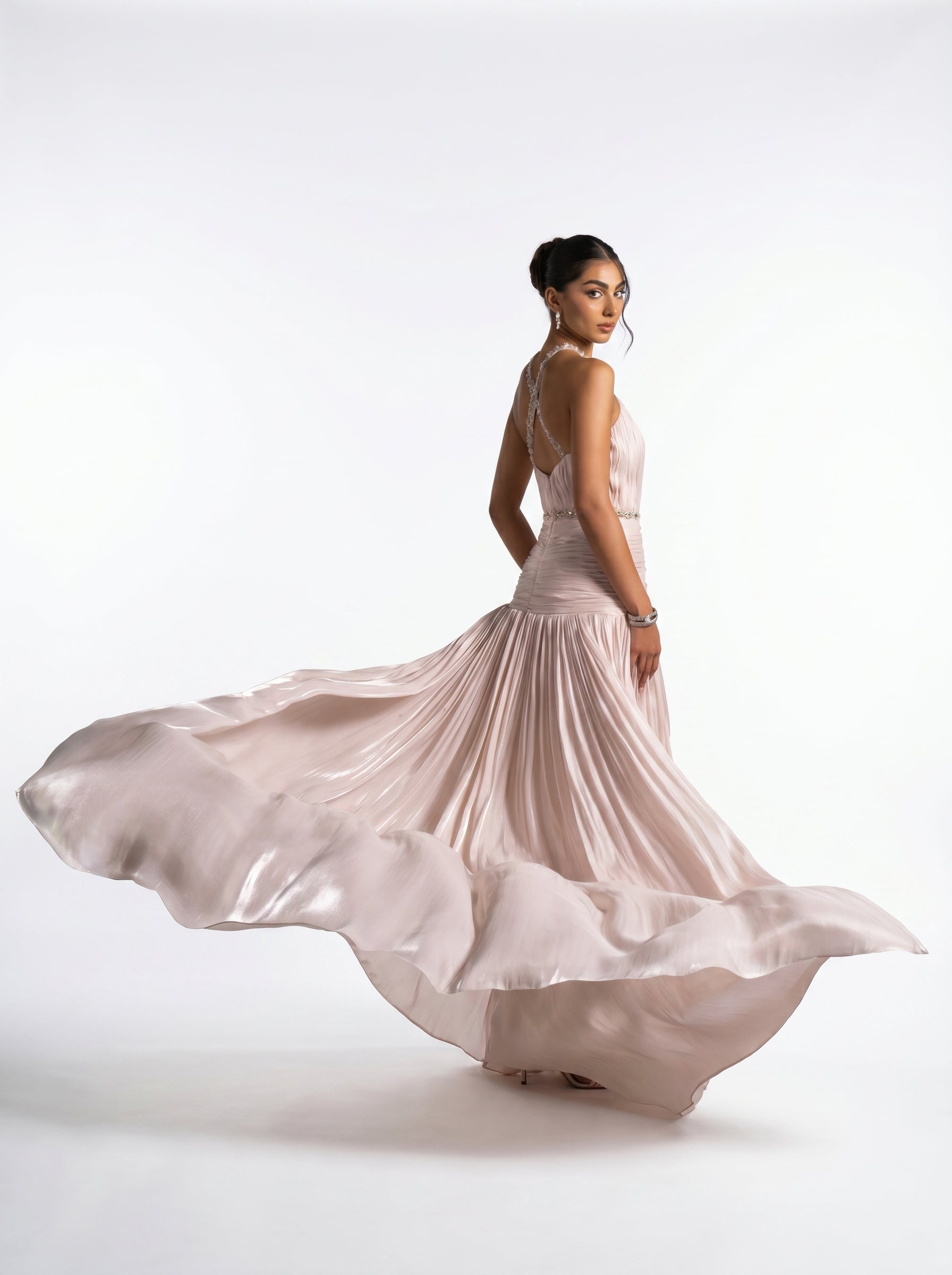 Avelisse Beige Couture Gown back by MOOEi — Luxury Evening Wear Dubai