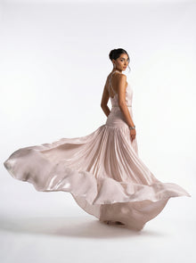 Avelisse Beige Couture Gown back by MOOEi — Luxury Evening Wear Dubai