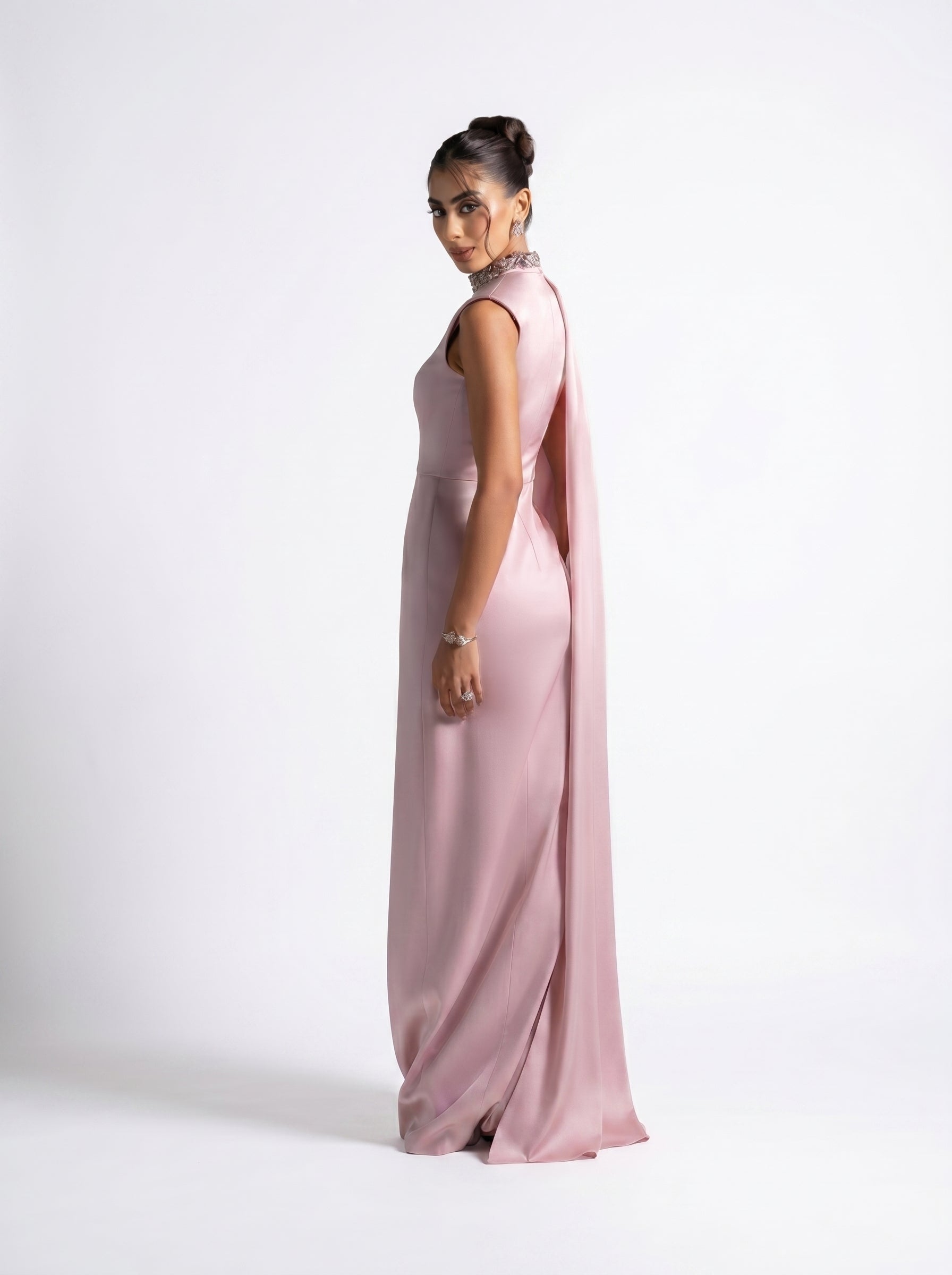 Aaliyah Pink Quartz Embellished Gown back by MOOEi — Luxury Evening Wear Dubai