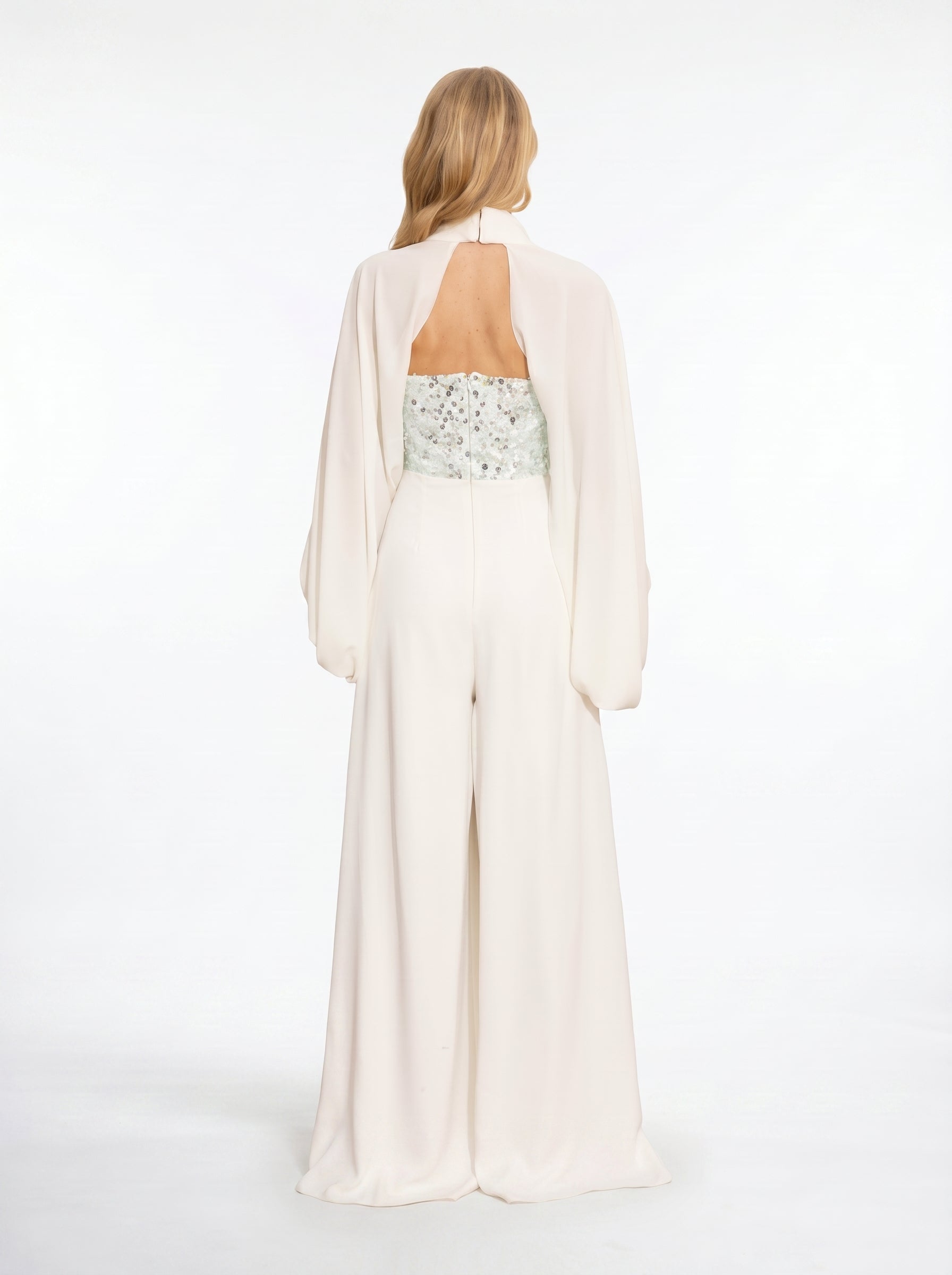 Celestine Ivory Embellished Couture Jumpsuit in Chiffon