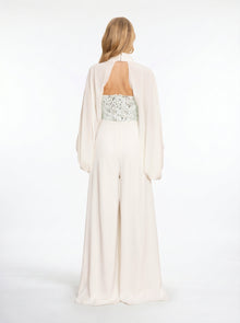 Celestine Ivory Embellished Couture Jumpsuit in Chiffon