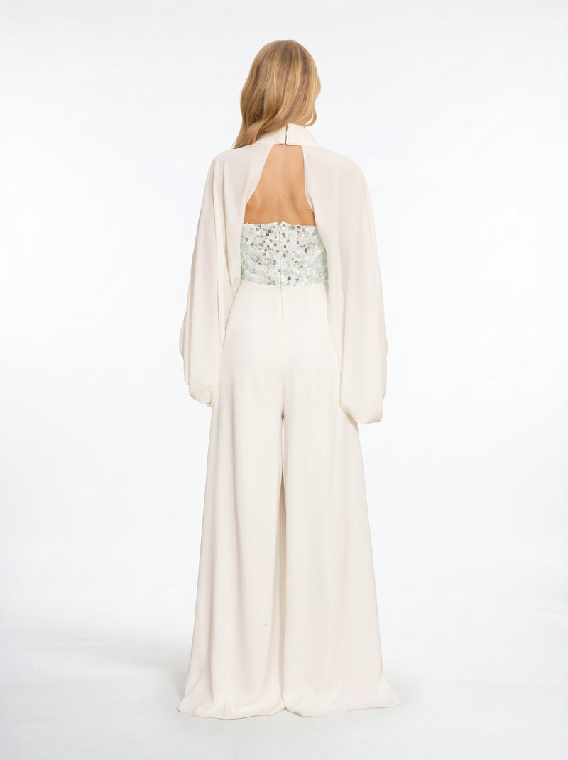 Celestine Ivory Embellished Couture Jumpsuit in Chiffon