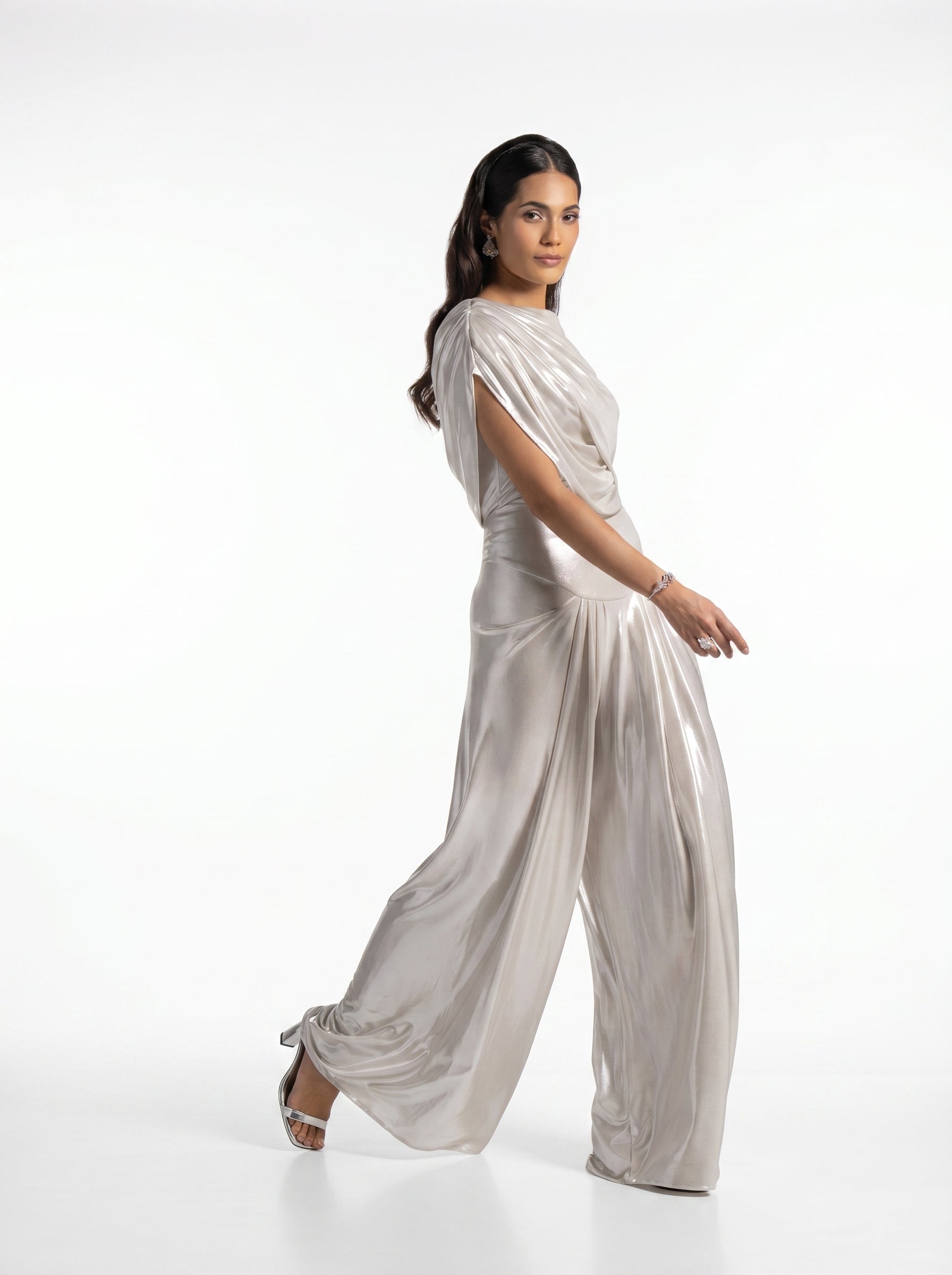 Amalia Silver Draped Set back by MOOEi — Luxury Evening Wear Dubai