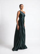 Blanche Emerald One Shoulder Gown fabric detail by MOOEi — Luxury Evening Wear Dubai