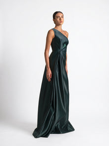 Blanche Emerald One Shoulder Gown fabric detail by MOOEi — Luxury Evening Wear Dubai