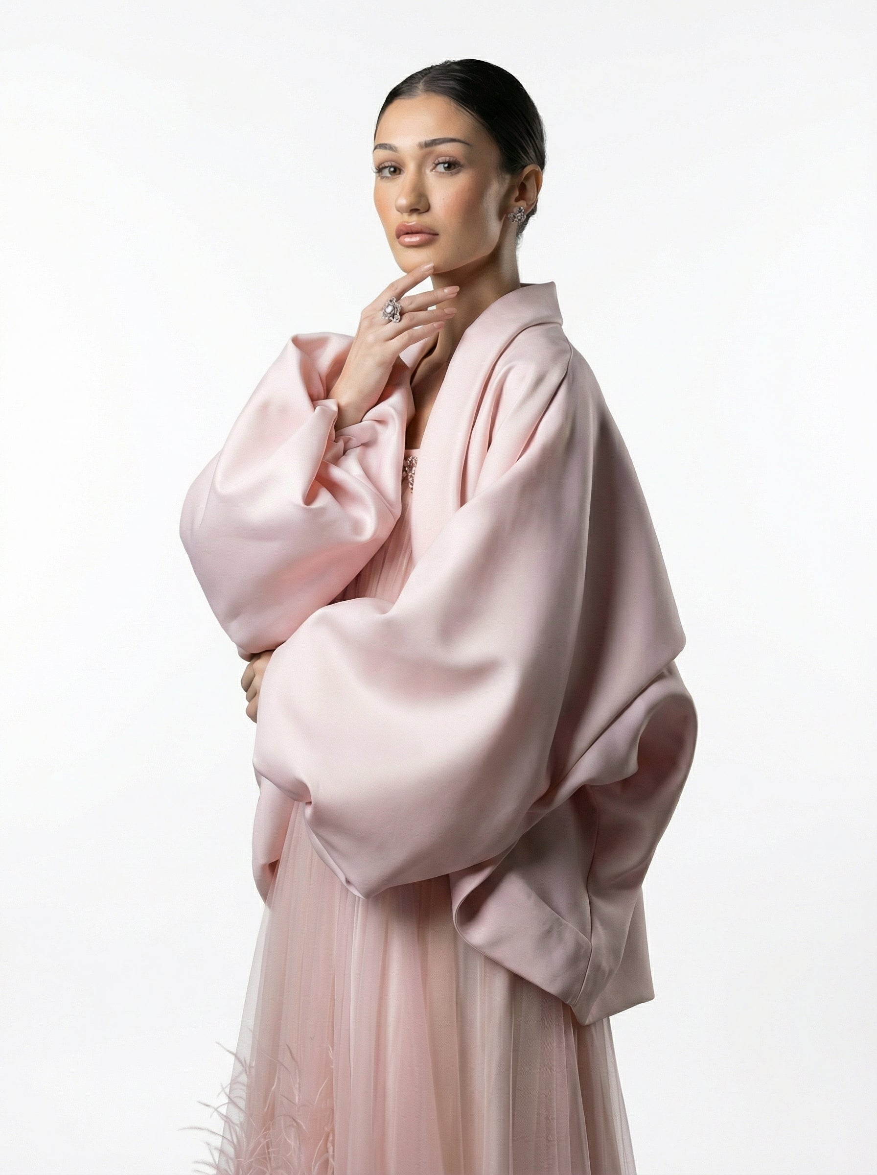 Miss Waad Tulle Cape Gown close up by MOOEi — Luxury Evening Wear Dubai