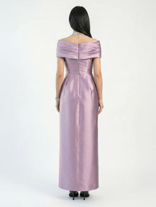 Nadia Lilac Satin Wide Leg Jumpsuit side view by MOOEi — Luxury Evening Wear Dubai