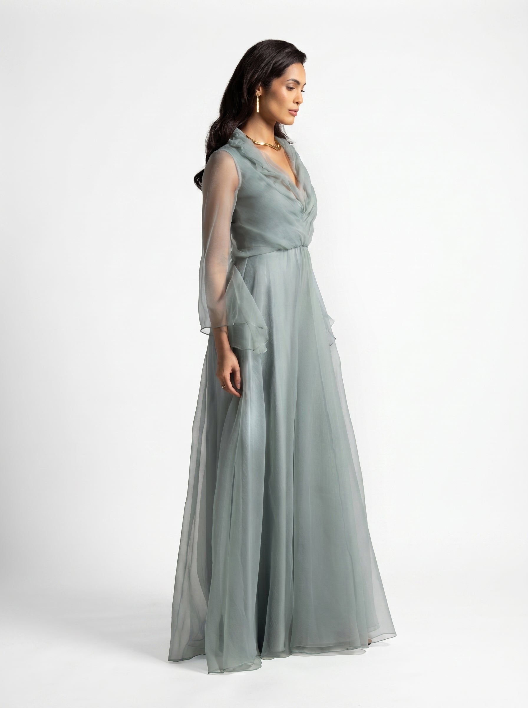 Gilded Sage Green Romantic Layered Gown