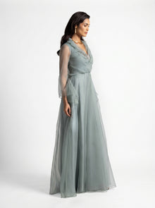 Gilded Sage Green Romantic Layered Gown