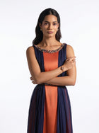 Irene Navy Blue Tangerine Chiffon Satin Gown