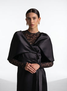 Eterna Black Satin French Lace Wrap Gown