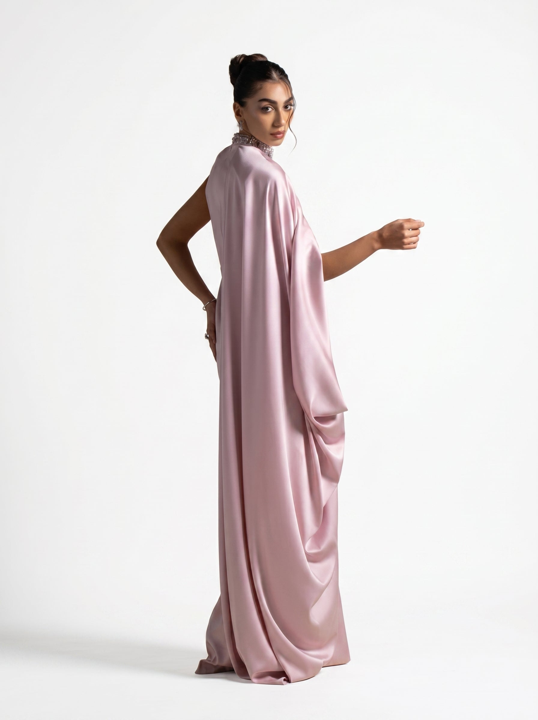 Aaliyah Pink Quartz Crystal Gown detail by MOOEi — Luxury Evening Wear Dubai