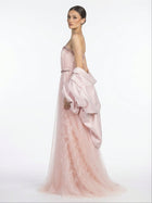 Miss Waad Blush Champagne Embellished Gown back by MOOEi — Luxury Evening Wear Dubai