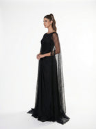 Eleganza Black Satin Bodice Gown detail by MOOEi — Luxury Evening Wear Dubai