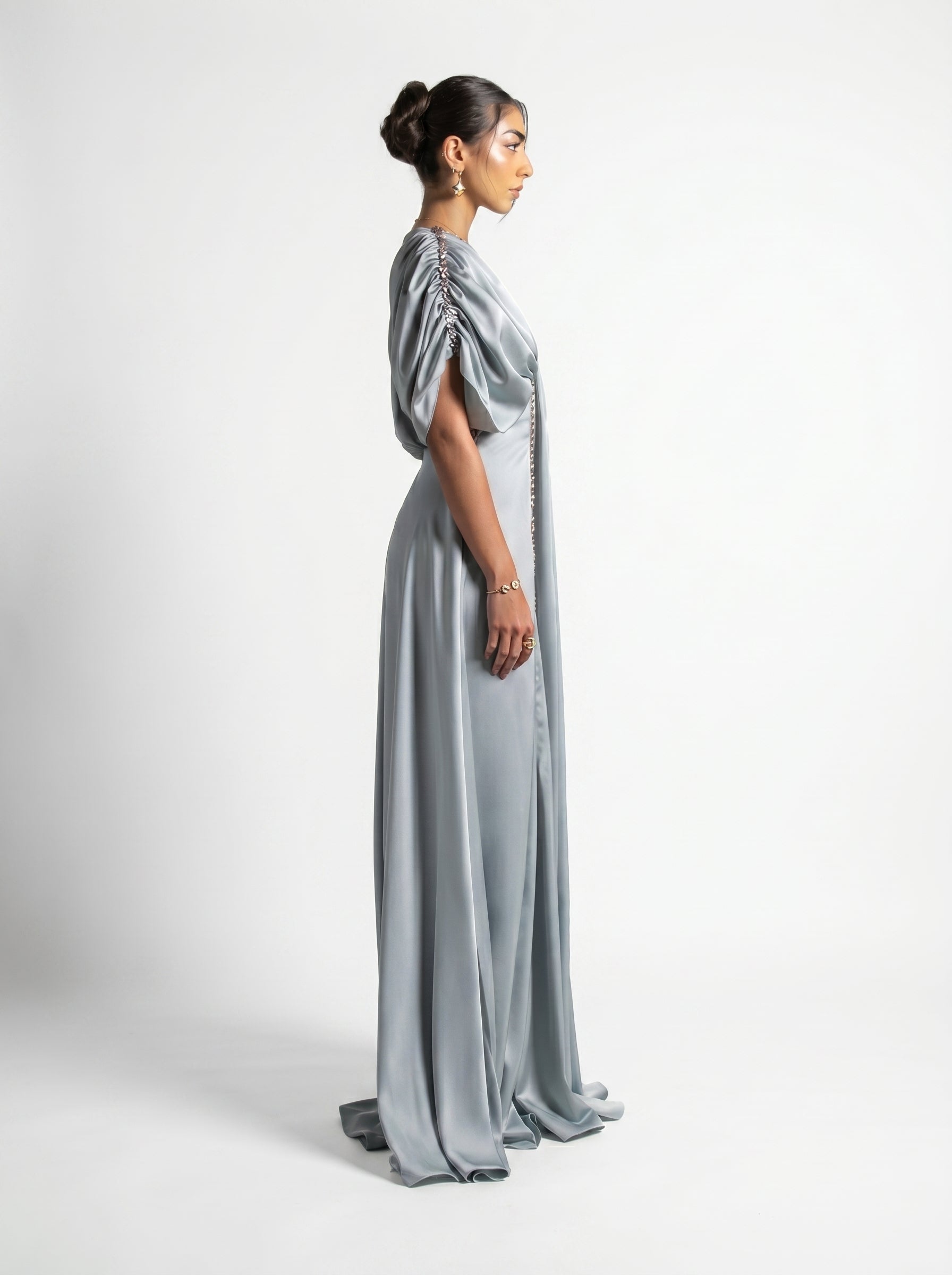 Cyra Sage Green Soft Drape Gown