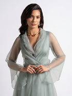 Gilded Sage Green Romantic Layered Gown