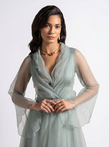 Gilded Sage Green Romantic Layered Gown