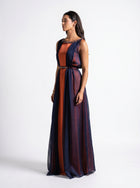 Irene Navy Blue Tangerine Chiffon Satin Gown