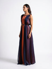 Irene Navy Blue Tangerine Chiffon Satin Gown