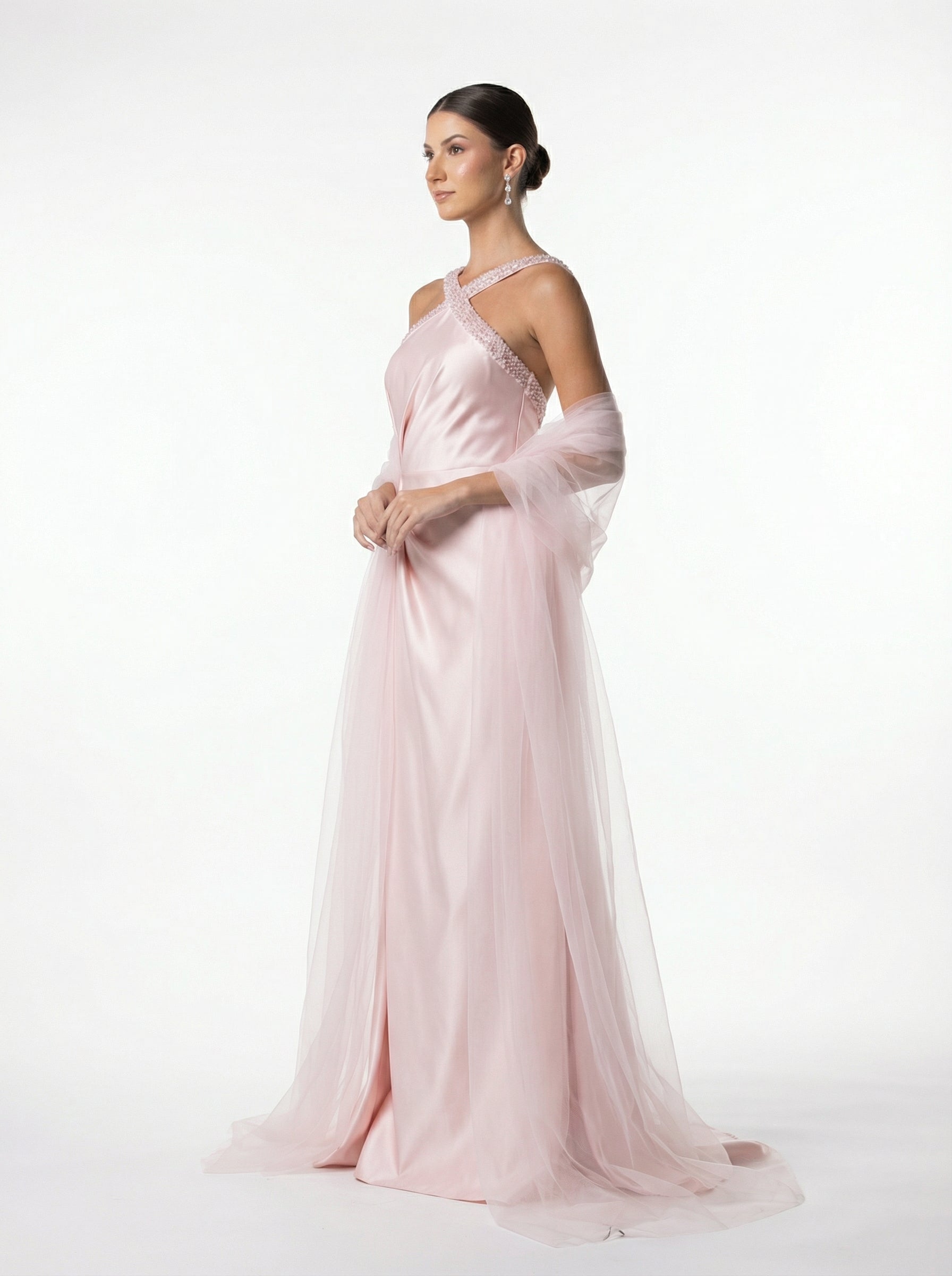 Lily Blush Pink Taffeta Set detail by MOOEi — Luxury Evening Wear Dubai