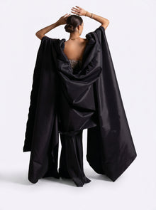 Marguerite Black Beaded Corset Bodice Draped Skirt Couture Gown