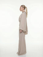 Elora Beige Embellished Gown detail by MOOEi — Luxury Evening Wear Dubai