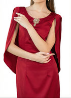 Ananta Red Floor Length Cape Gown back by MOOEi — Luxury Evening Wear Dubai