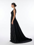 Poison Black Lace A Line Ball Gown with Cathedral Train
