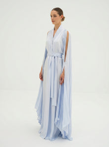 Andrea Ice Blue Pleated Crepe Dress