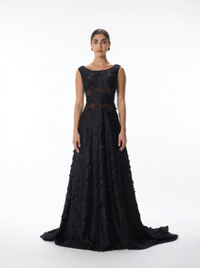Poison Black Lace A Line Ball Gown with Cathedral Train