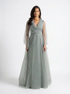 Gilded Sage Green Romantic Layered Gown