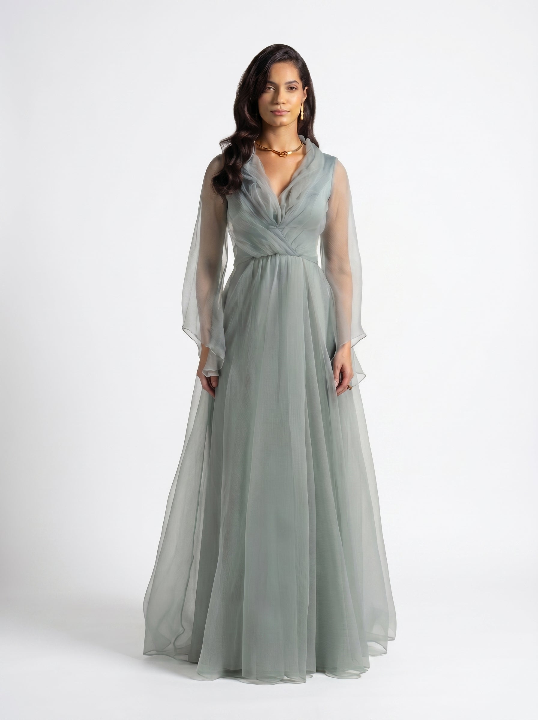 Gilded Sage Green Romantic Layered Gown
