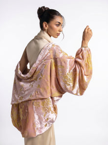 Selene Beige Satin Column Draped Overlay Gown Set