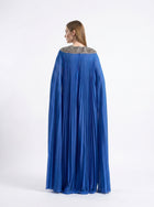 Eleanor Royal Blue Pleated Crystal Embellished Cape Gown