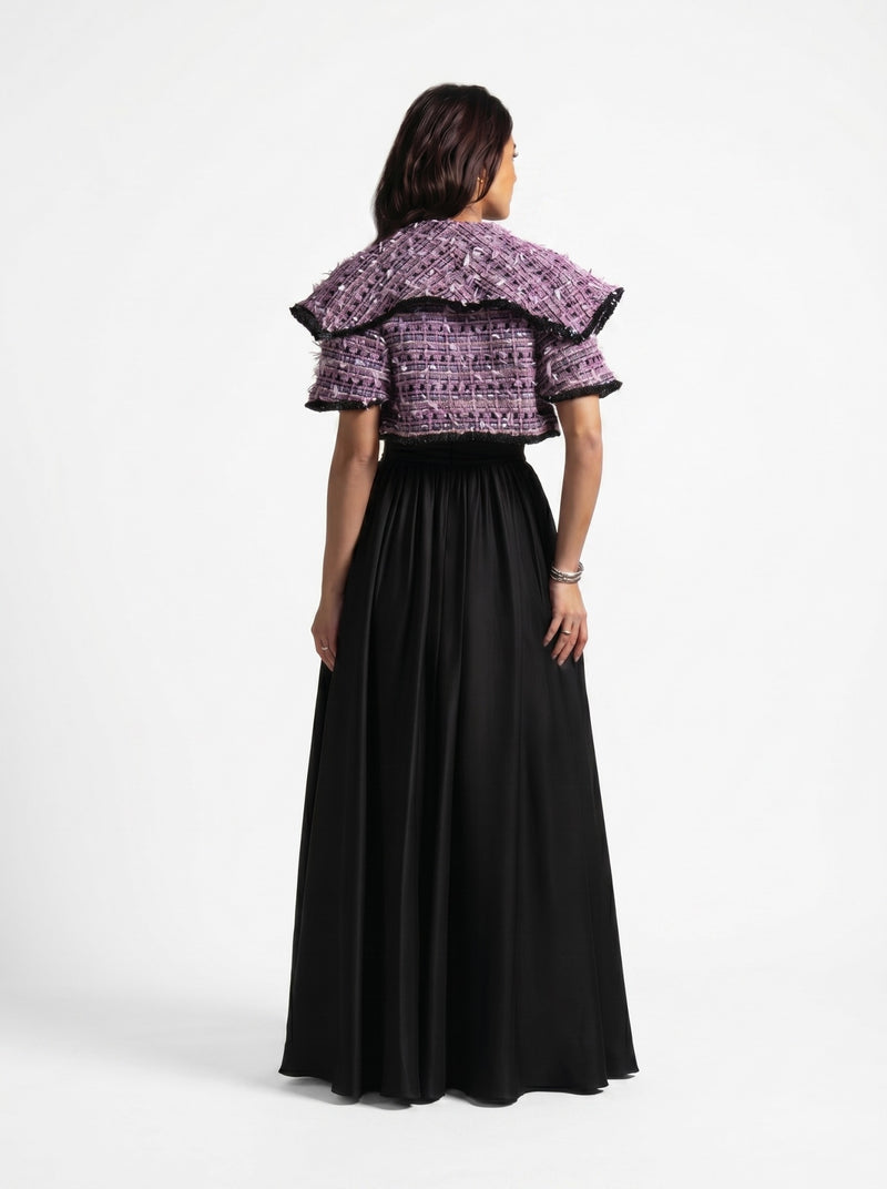Zyra Black Sweetheart Gown with Structured Tweed Jacket Set