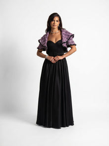 Zyra Black Sweetheart Gown with Structured Tweed Jacket Set
