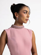 Ladan Pink Quartz Sleeveless Crystal Embellished Gown