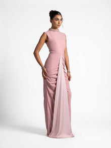 Ladan Pink Quartz Sleeveless Crystal Embellished Gown