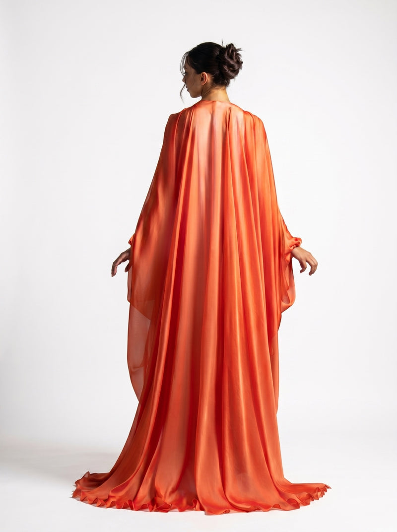 Laila Off White Burnt Orange Organza Abaya Gown Set