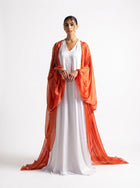 Laila Off White Burnt Orange Organza Abaya Gown Set