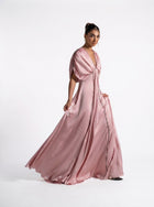 Lara Baby Pink Gathered Embellished Flowing Gown