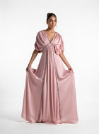 Lara Baby Pink Gathered Embellished Flowing Gown